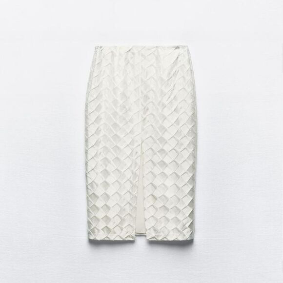 ZARA DIAMOND SATIN EFFECT MIDI SKIRT - Picture 6 of 8